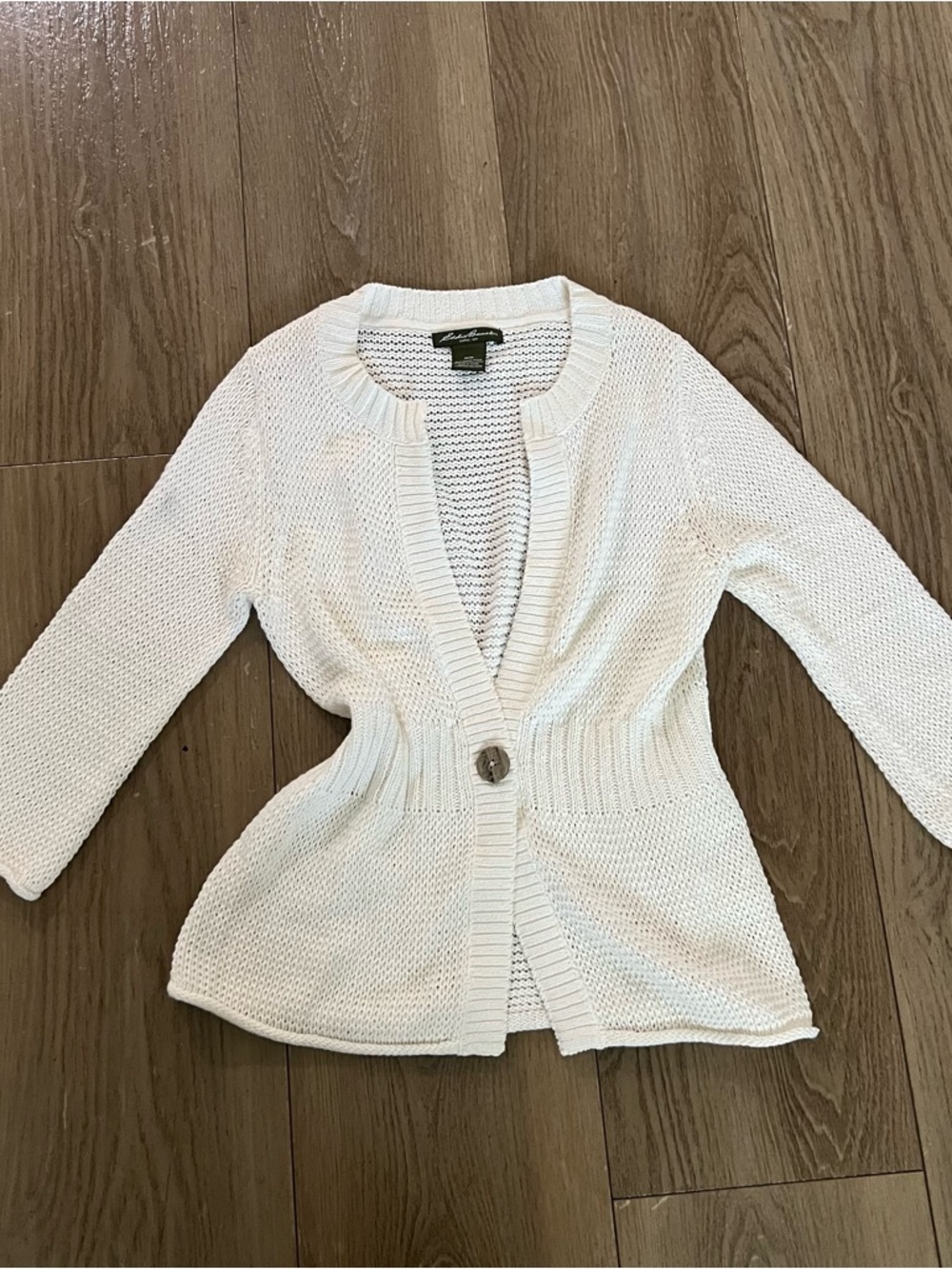 Eddie Bauer Cream Knit Cinched-Waist Cardigan